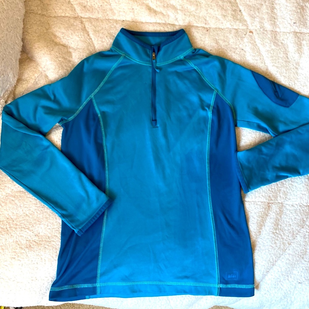 REI blue/teal long sleeve half zip
